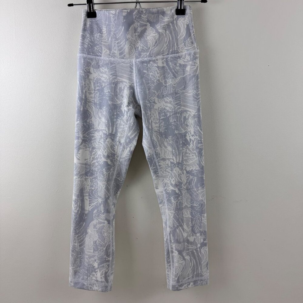 Lululemon Womens Eternal Wave Leggings Size 4 High-Waisted Gray/White 20” Inseam